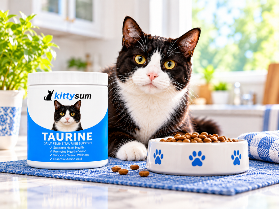 Taurine for indoor cats demonstration for cat owners: a hand petting a relaxed cat at home
