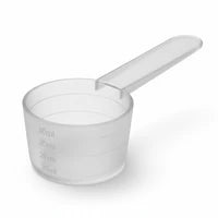Marked measuring scoop with 1g, 2g, 3g and 4g markings